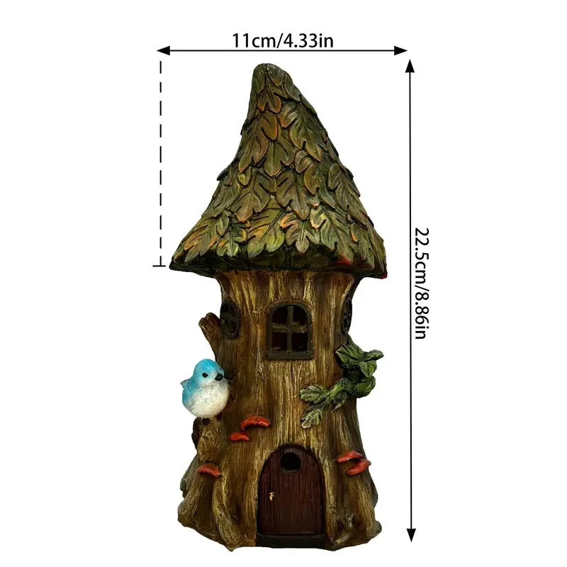 XXOASIS Solar Powered Resin Bird Treehouse Statue Light