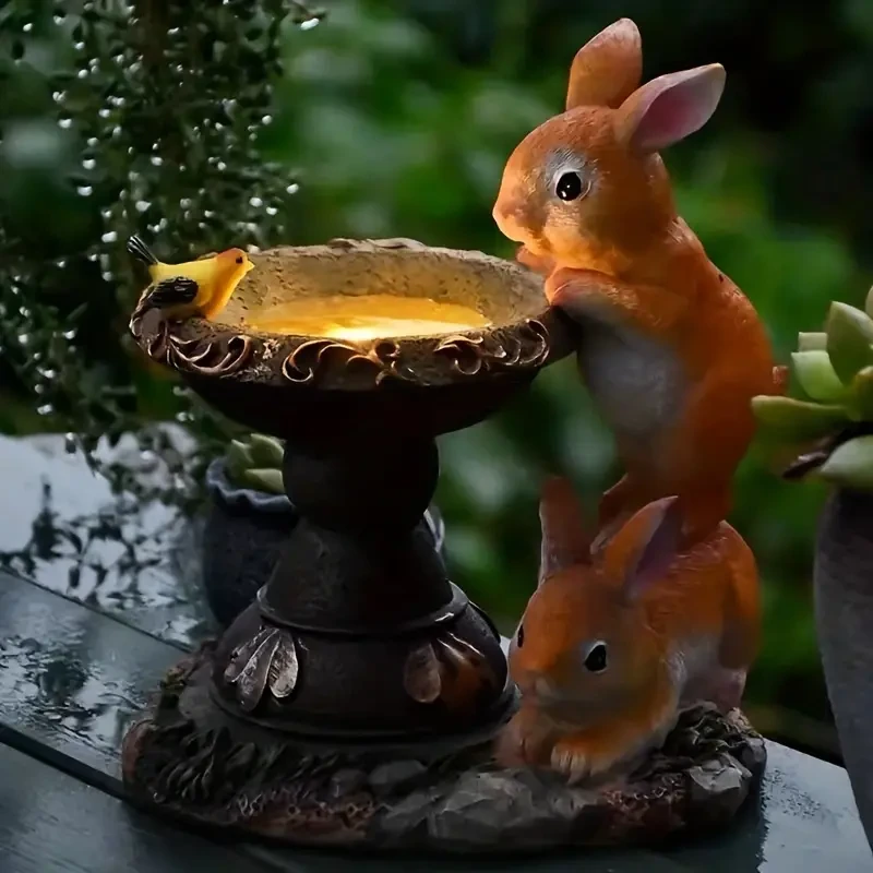 1pc, Outdoor Solar Light, Creative Double Rabbit Drinking Decoration