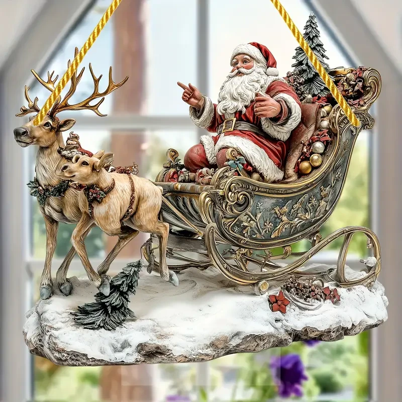1pc Bohemian Style Acrylic Christmas Sleigh with Santa and Reindeer