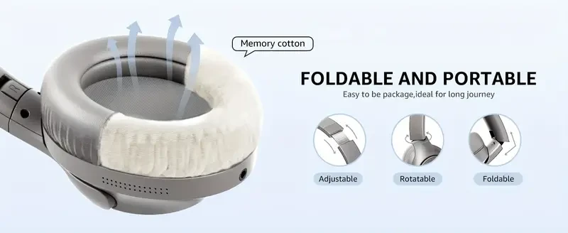 Picun ANC-05 Hybrid Active Noise Cancelling Headphones With Built-in Microphone, 100H Playing Time Hi-Res Audio & Deep Bass Wireless Over Ear Foldable Headphones For Travel, Home, Office, Gym