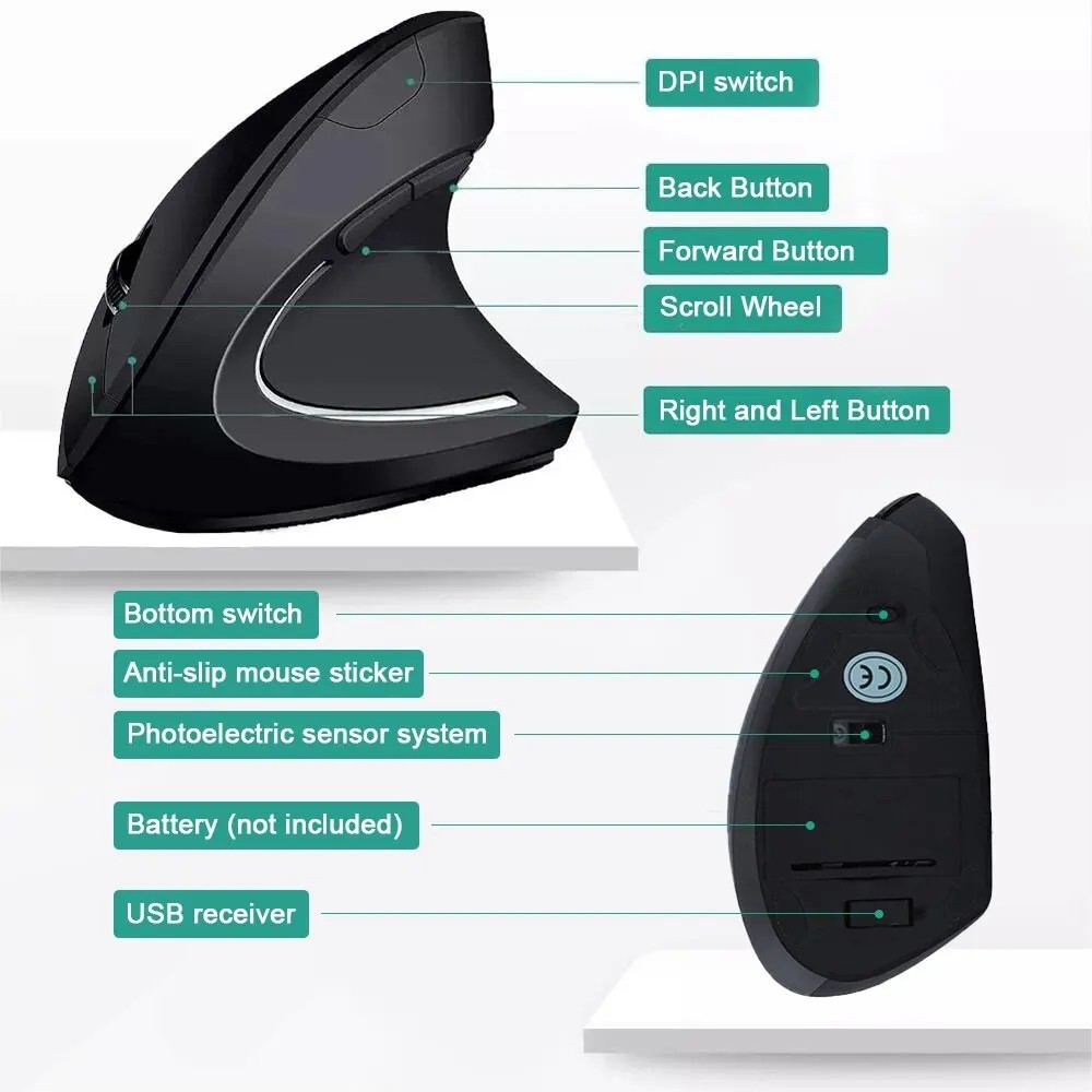 Ergonomic Vertical Wireless Mouse 2.4GHz Optical Mouse