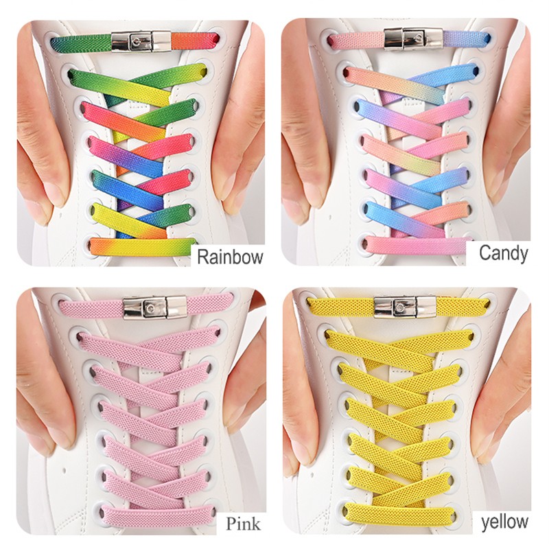 8mm No-Tie Elastic Shoe Laces with Press Lock Widened Flat Shoelaces