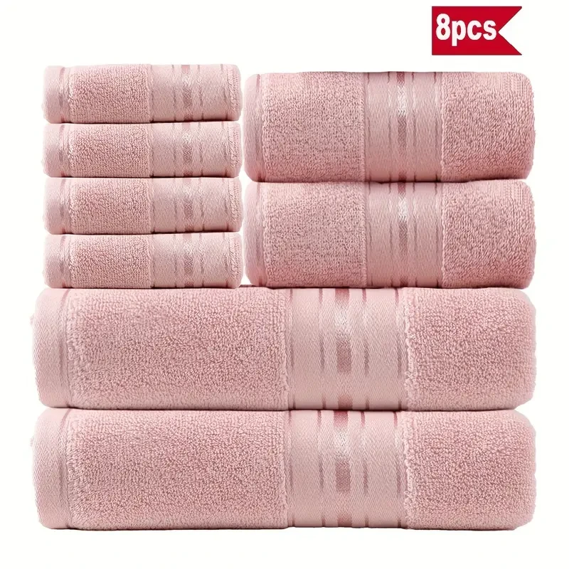8pcs Luxury Bath Towel Set: 100% Pure Cotton, High-Quality Hotel Standard, Soft & Absorbent, Suitable for Bathrooms, Hotels, SPA