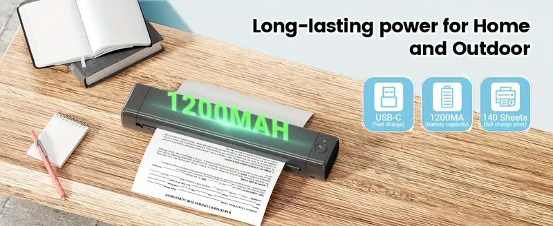 8.5" x 11" Wireless Portable Thermal Printer - Compact Inkless Mobile Printer for Home, Office, Business Travel - Compatible with Phone & Laptop, Gray, Support US Letter Size