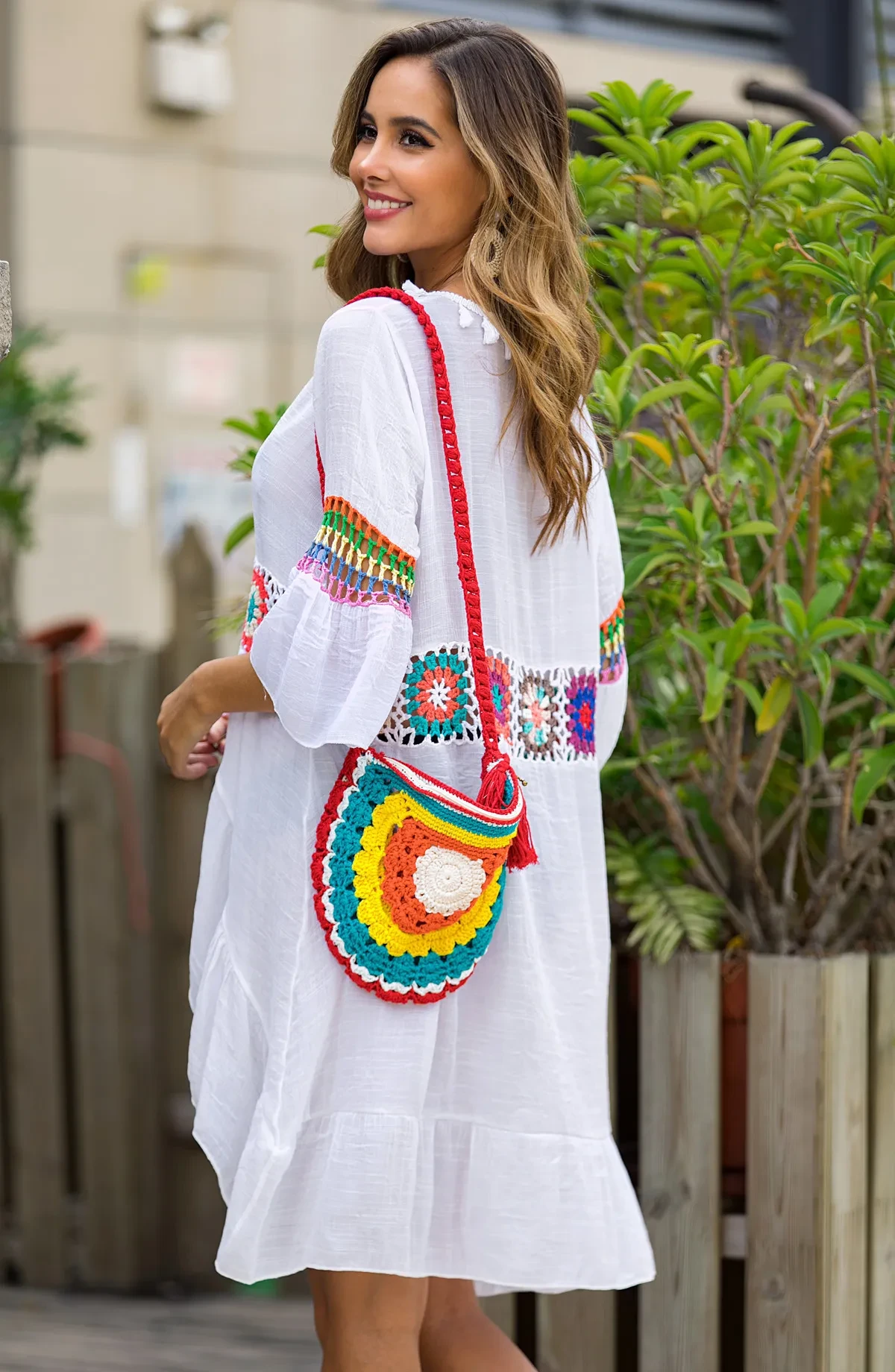 Factory Price Direct Supply Cross-Border New Color Flower Mid-Length Cardigan, Hand Hook Stitching Beach Blouse In Stock