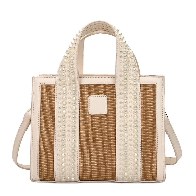 Travel Trendy Fashion Hand-Woven Pearl Hand-Held Small Square Bag
