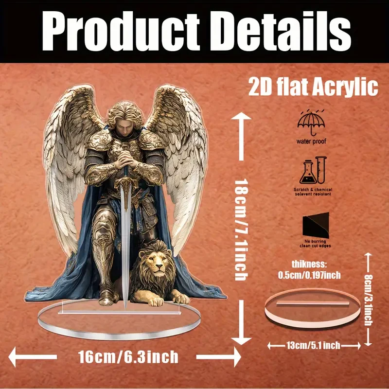 Elegant Archangel Michael Acrylic Desk Decor (16.0cm x 18.03cm)