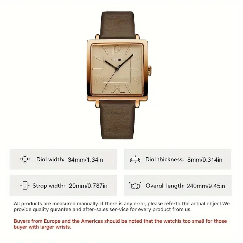 LIEBIG Women's Large Square Quartz Watch