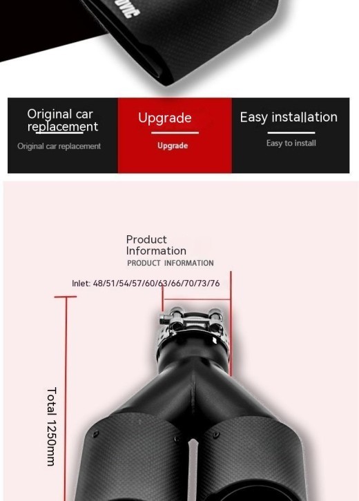 Black One Out Of Two Tail Nozzle Car Modification Silencer Double Outlet Exhaust Pipe