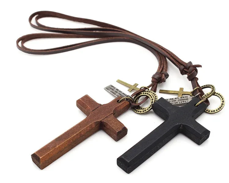 Natural Wood Cross Necklace