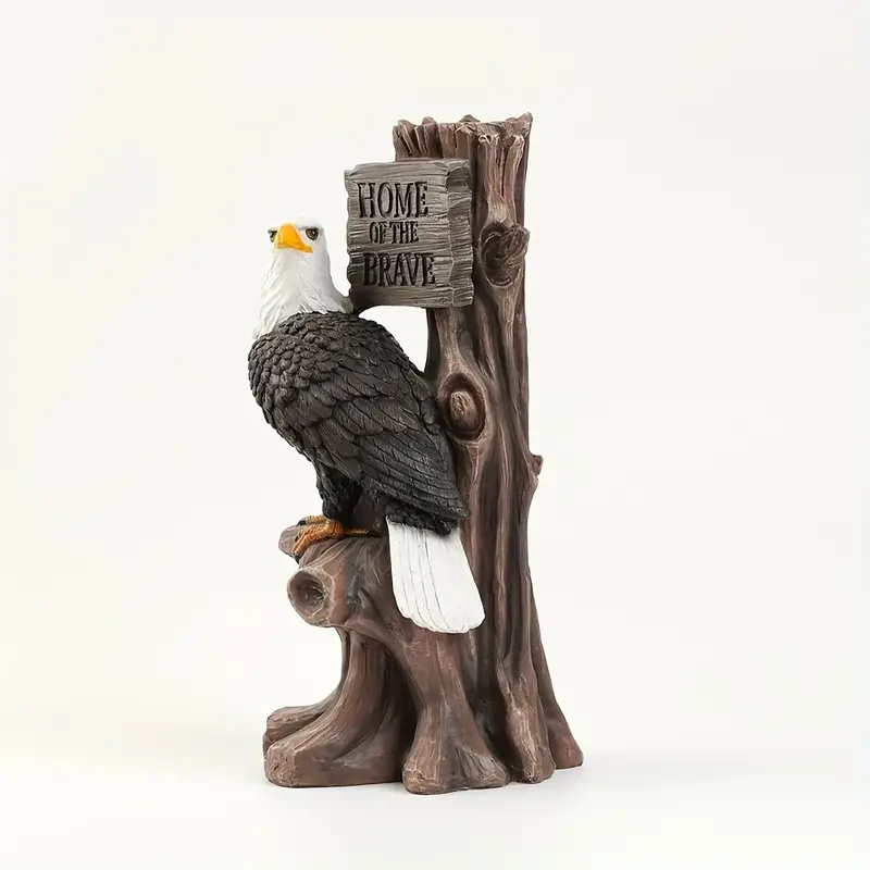 Majestic Eagle, Patriotic American Bald Eagle Statue with 'Brave Home' Sign