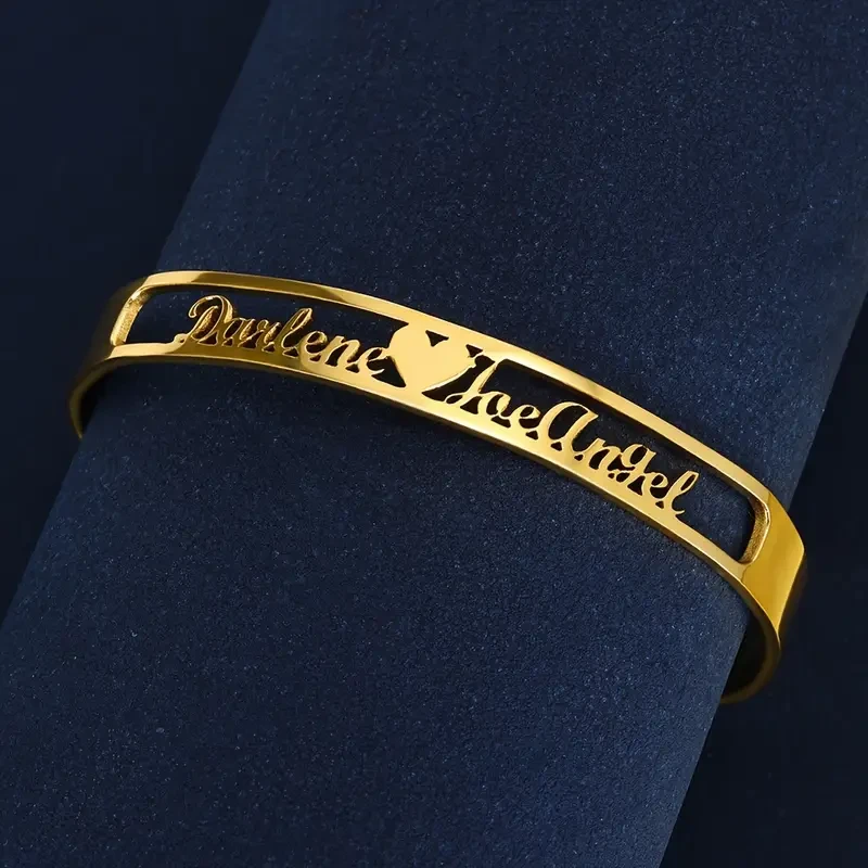 DIY Customized Double Name Open Bangle Cuff Bracelet Valentine's Day Gift