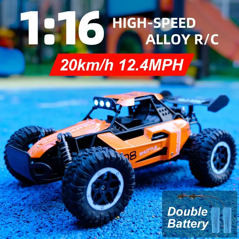 1:16 2.4G Double Battery Alloy RC Car, High Speed Up To 20 Km/h Remote Control Car, All Terrain Off-Road Electric Toy Car Halloween Christmas Gift