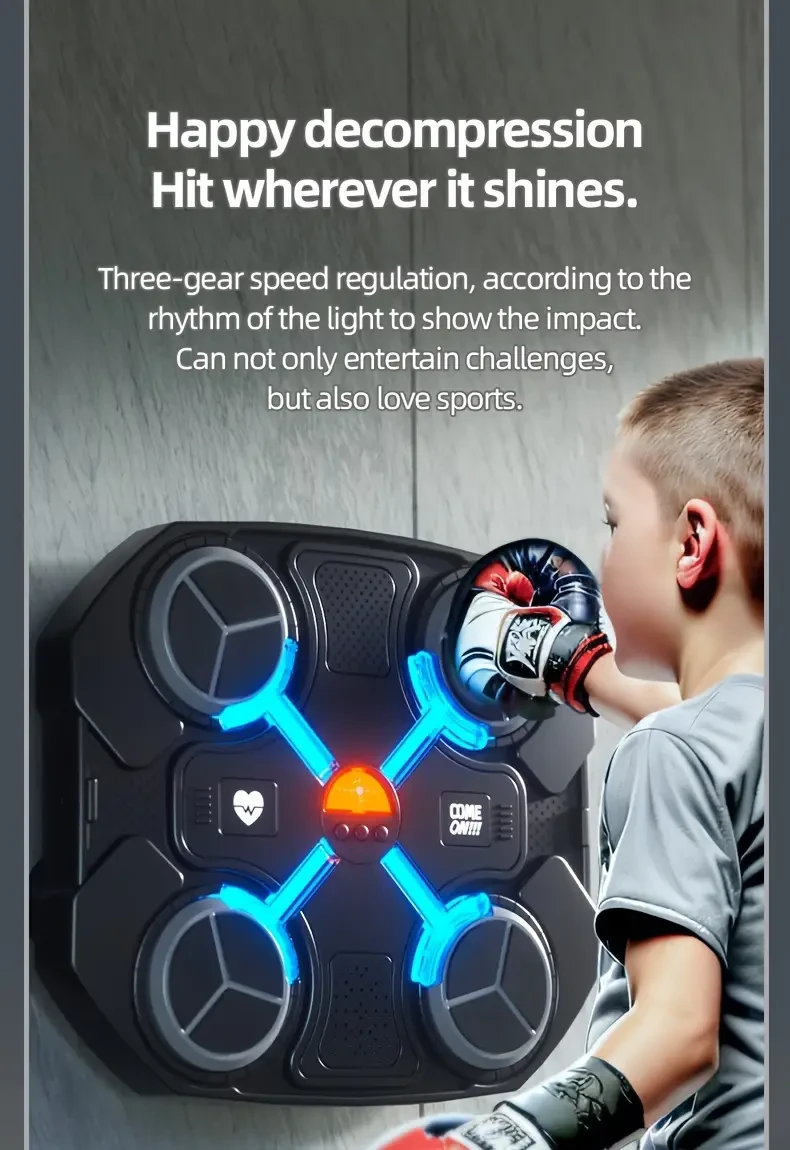 Interactive Boxing Reflex Training Target with Dynamic LED Lights, Wireless Music & Durable Plastic Material - Kids Punching Game for Ages 3-8, Enhances Coordination & Rhythm, Fun Exercise Equipment