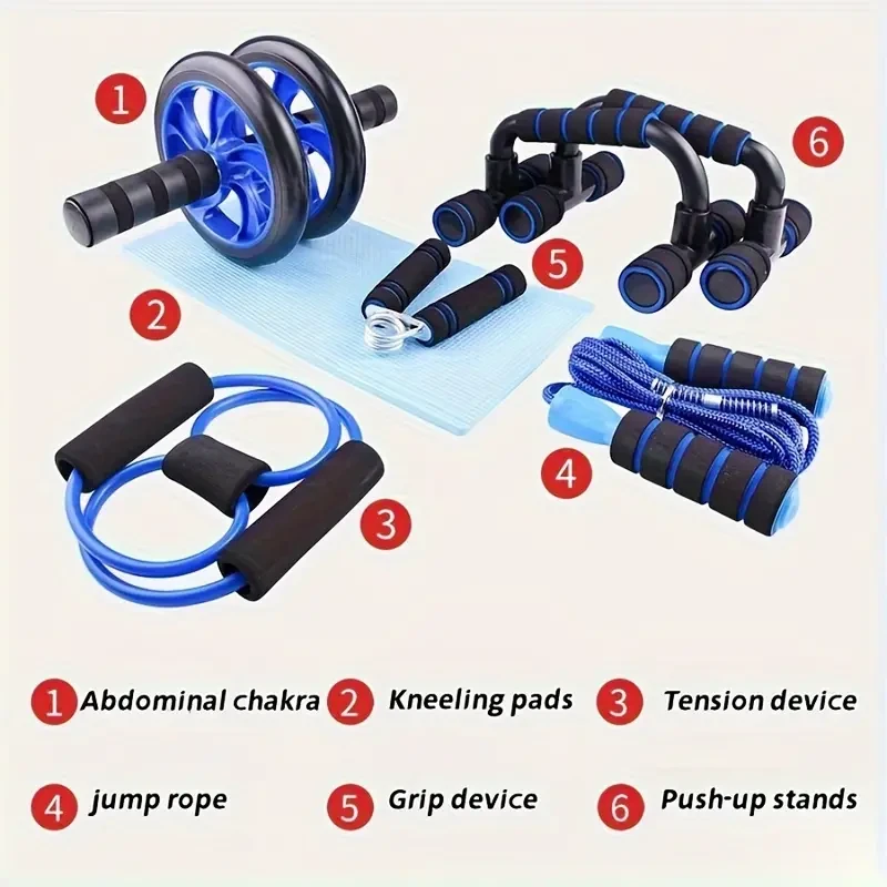 Blue Smooth Belly Wheel Push-up Stand and Jump Rope Set