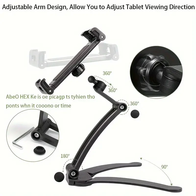 Adjustable Aluminum Wall Mount Desk Stand, 2-in-1 Multi-Angle Foldable Universal Phone & Tablet Holder, Compatible with 4.7 to 15-inch iPad, Mini, Air, Surface Pro (Black)