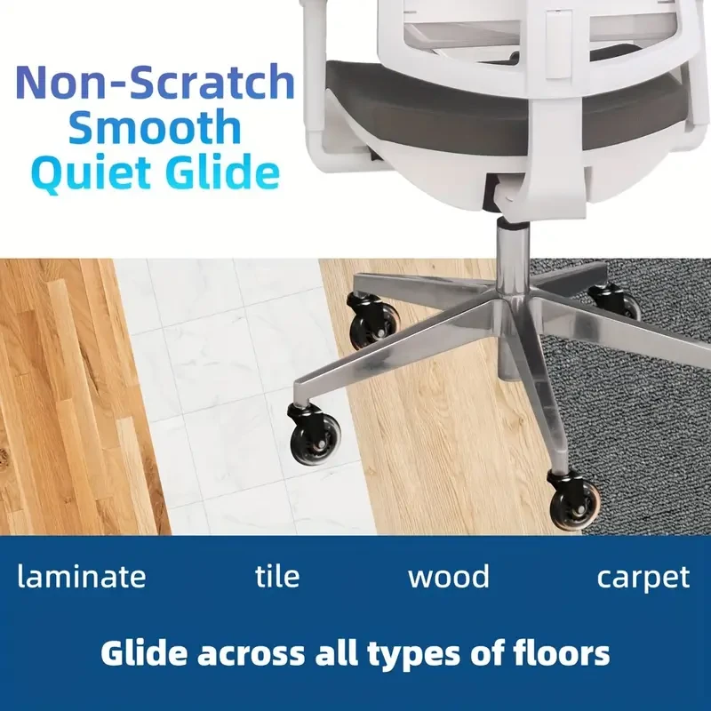 Set of 5 Heavy Duty 3-Inch Office Chair Casters - Rubber Swivel Wheels