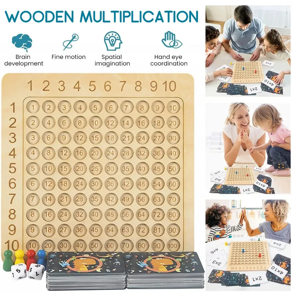 Multiplication Wooden Board Game Kids Learning Educational Toy