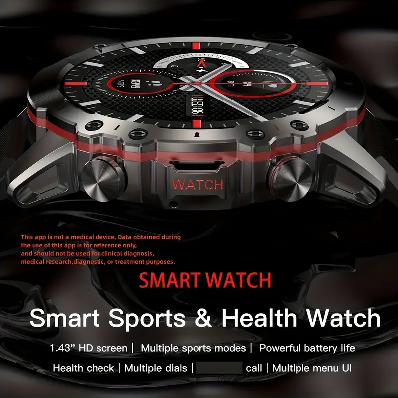 1.43" Multi-Function Smart Watch for Men - Fitness Tracker with Call Integration, Sleep Monitor, Calorie Counter, and Activity Tracker - Wireless Call Smartwatch for Android/iPhone with Step Caloric, Call Information Prompt