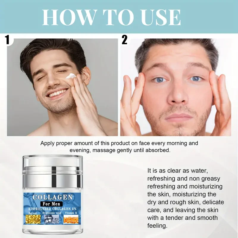 1.76 Oz (50g) Collagen Men Face Cream, with Retinol, Hyaluronic Acid, Vitamin E, Firm Skin, Moisturizing, Smooth Wrinkles, Shrinking Pore