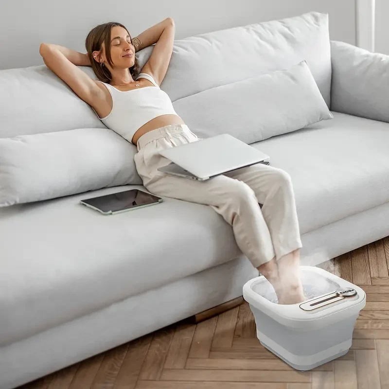 With Heat and Massage Rollers Collapsible Foot Spa Bath, Foot Pedicure Kit, Temperature Control Pedicure Foot Spa, Foot Bath with Timer and Bubble