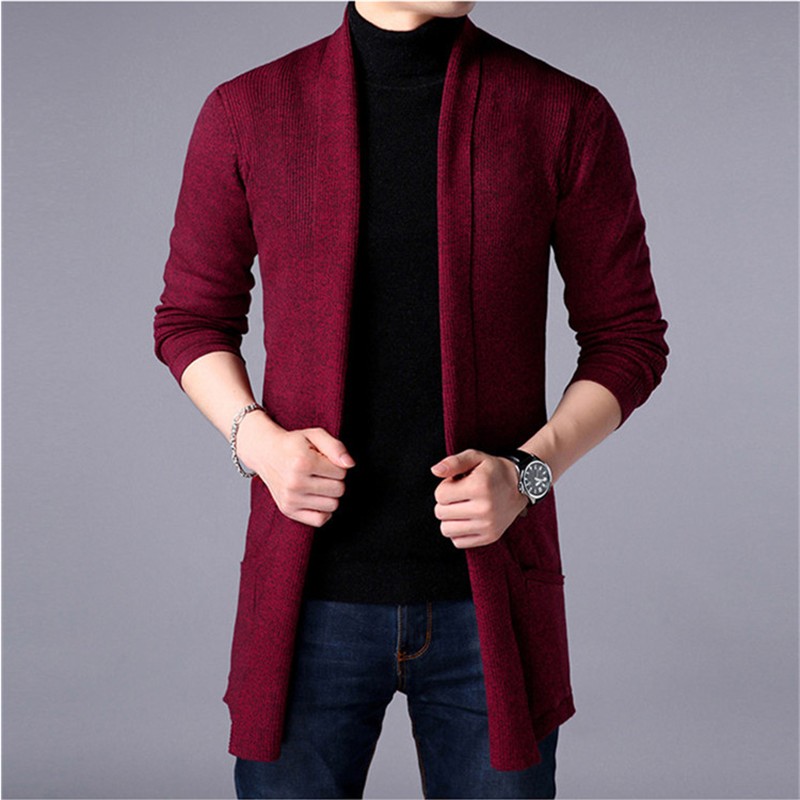Mens Slim Long Knitted Sweater Coat