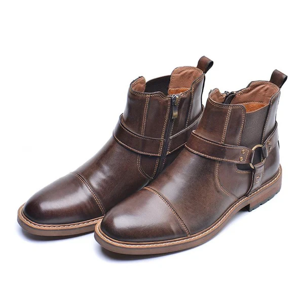 Men's Vintage Cowhide Zipper Workwear Boots