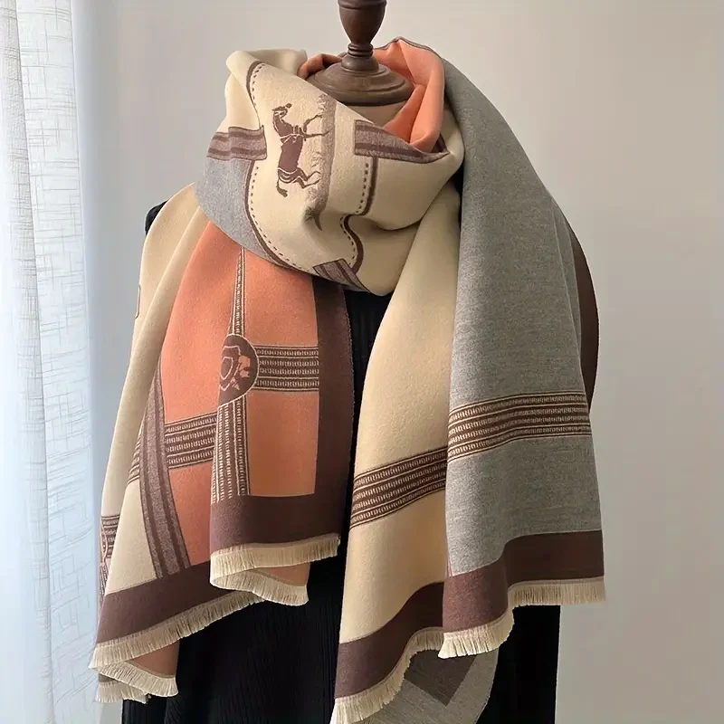 Stylish Belt & Horse Jacquard Scarf
