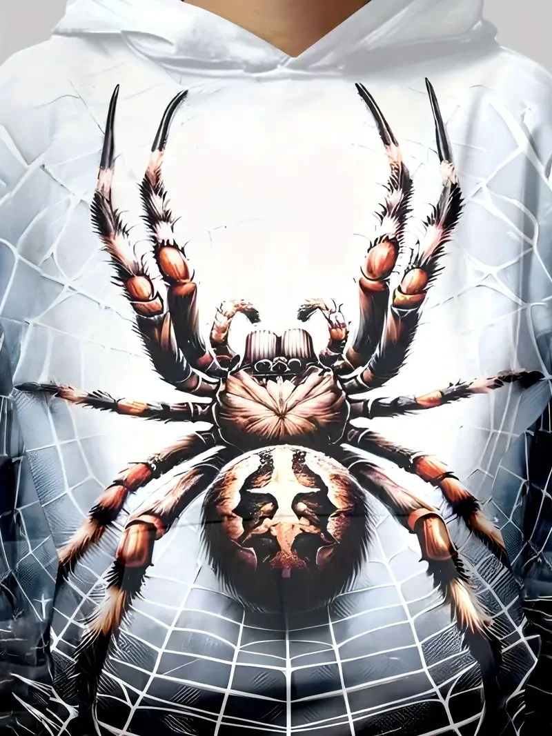 Boys' Trendy 3D Animal Print Pullover Sweatshirt - Casual Long Sleeve Hoodie for Spring & Fall, Machine Washable