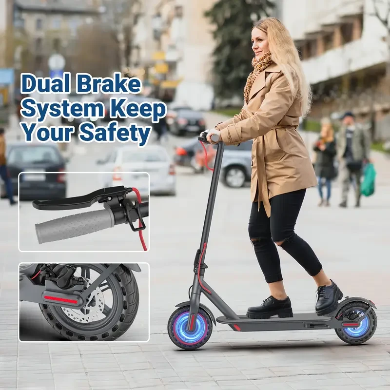 LADPED LP80 350W 36-42V Battery Folding Electric Scooter With 8.5" Anti-skid Solid Tyres, Electric Scooter With 19 Miles Long Range, 15.5MPH High Speed &3 Speed Modes Foldable Commuting Electric Scooter For Adults