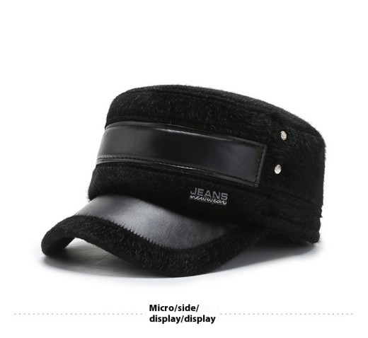 Fleece-lined Earflaps Mink-like Flat-top Cap Leisure Cold-proof Thermal Cotton Hat