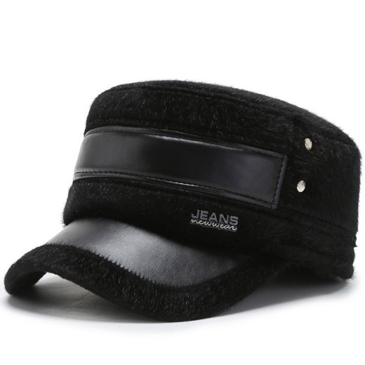 Fleece-lined Earflaps Mink-like Flat-top Cap Leisure Cold-proof Thermal Cotton Hat