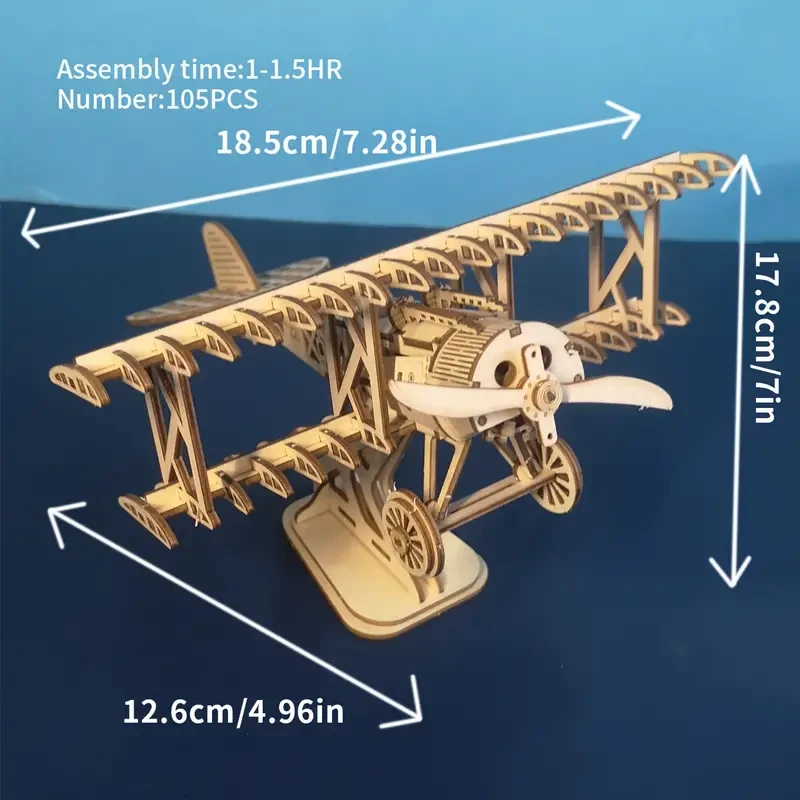 3D Wooden Bi-Plane Model Kit - Handcrafted DIY Puzzle