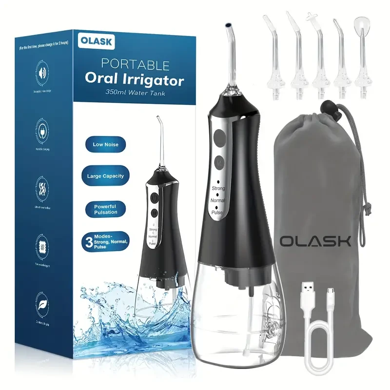 Cordless Water Flosser - Rechargeable Oral Irrigator with 5 Tips and Storage Bag (11.83oz)