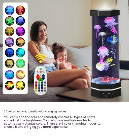 Jellyfish Lava Lamp 17 Colors Changing 15inch Jellyfish Lamp With Remote Control USB Plug-in Bubble Fish Lamp Kids Night Light Creative Projector Lamp