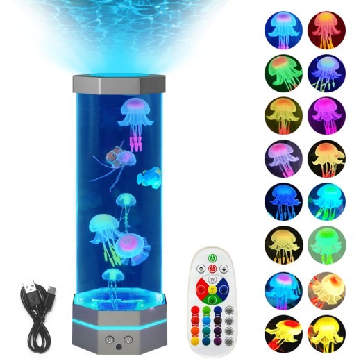 Jellyfish Lava Lamp 17 Colors Changing 15inch Jellyfish Lamp With Remote Control USB Plug-in Bubble Fish Lamp Kids Night Light Creative Projector Lamp