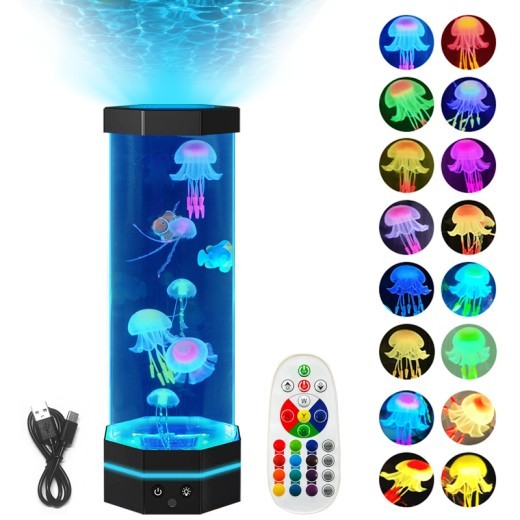 Jellyfish Lava Lamp 17 Colors Changing 15inch Jellyfish Lamp With Remote Control USB Plug-in Bubble Fish Lamp Kids Night Light Creative Projector Lamp