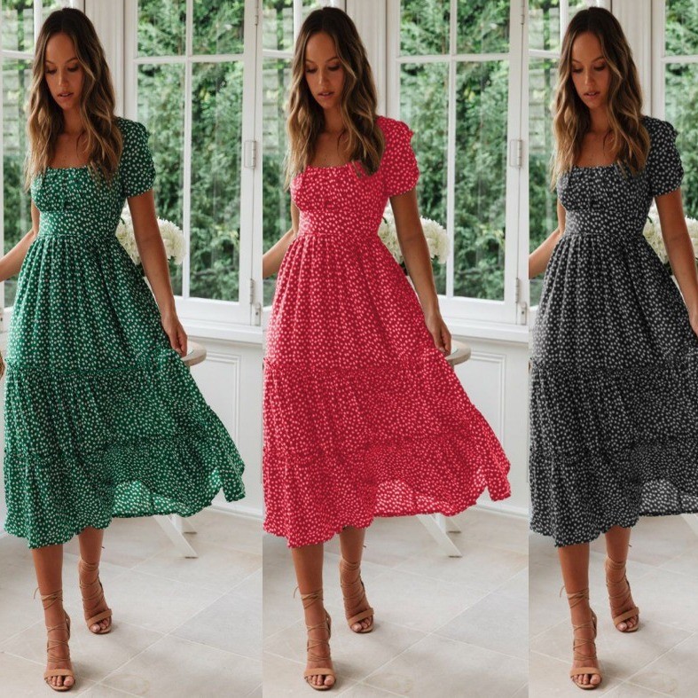 Summer Puff Floral Printed Long Dresses