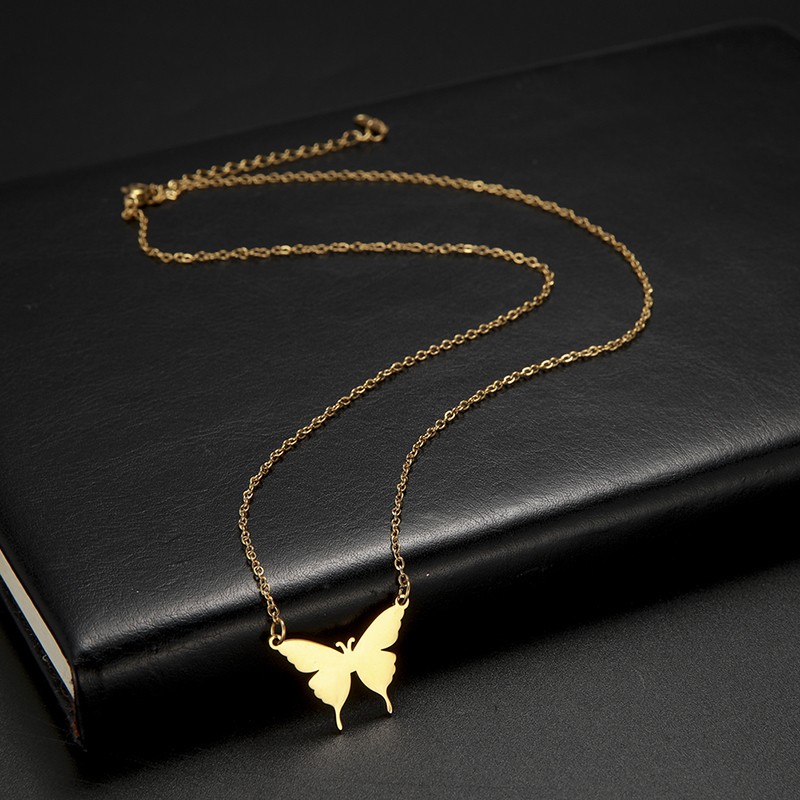Fashion Stainless Steel Gold & Silver Butterfly Pendant Necklace