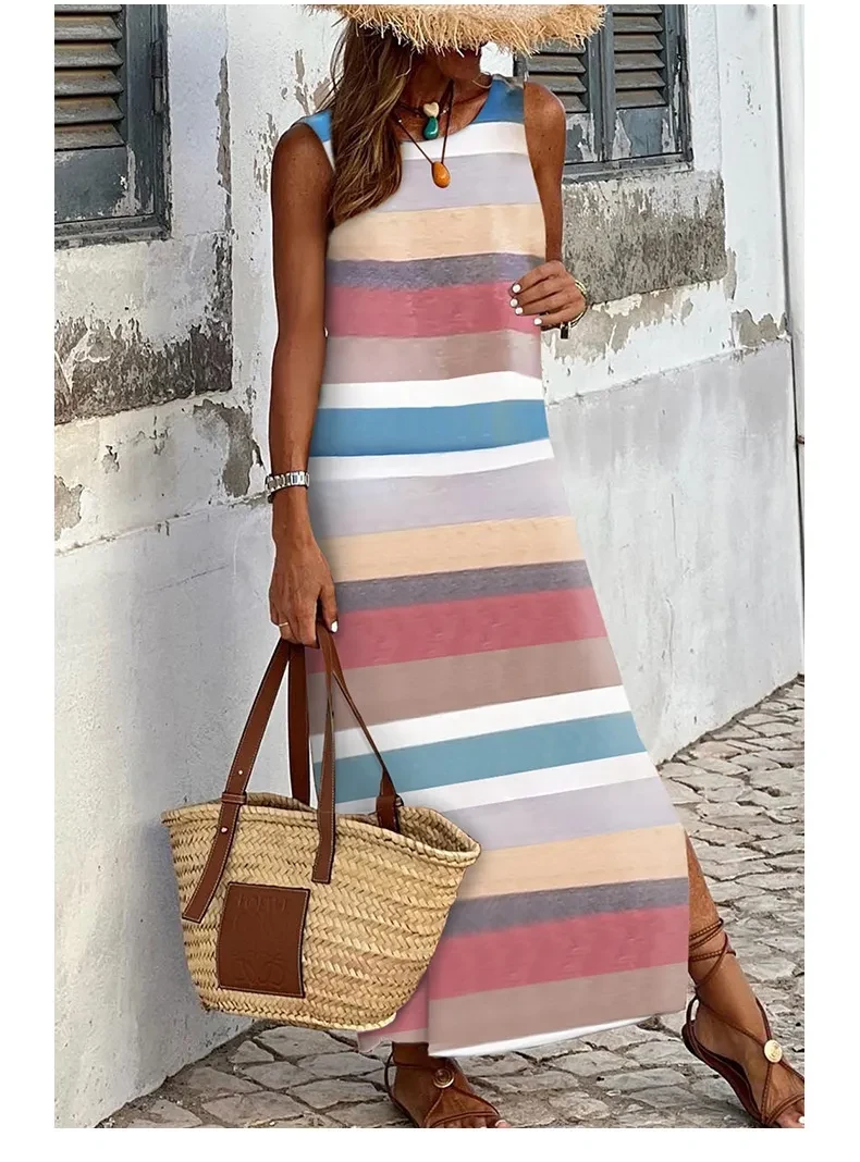 Colorful Stripes High-waisted Skirt Dress Women