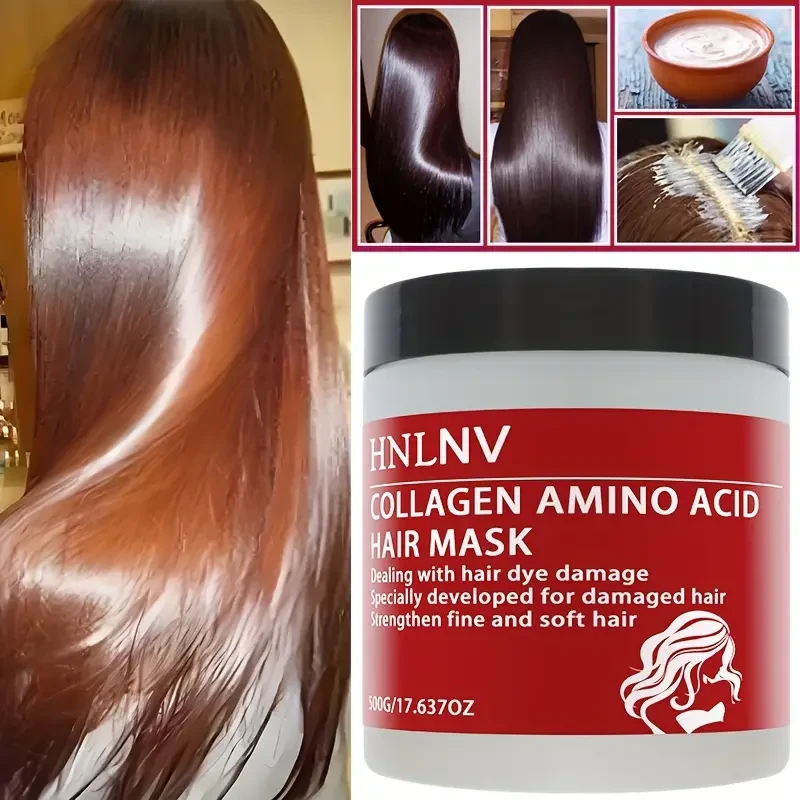 HNLNV Collagen Amino Acid Hair Mask, 17.63oz Large Capacity, Deep Moisturizing Treatment for Long Hair, Keratin Hair Care, Emollient Formula with Shea Butter Oil, Unisex Adult Hair Care