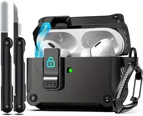 Kekoa for AirPods Pro 2nd/1st Generation Case Cover with Secure Lock Clip, Automatic Pop-up Case Full-Body Shockproof Hard Protective Cover for AirPods Pro 2 Case(2023/2022/2019) - Black