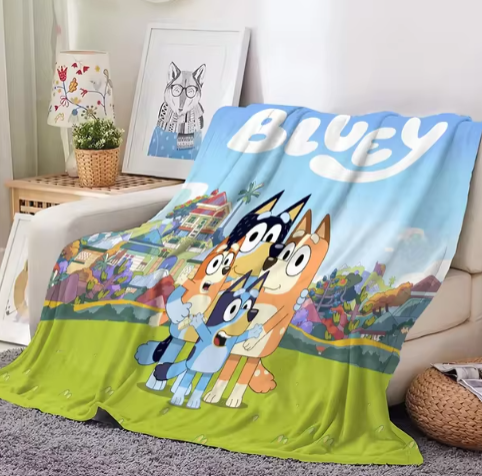 Bluey Cartoon Anime Flannel Blanketbluey Family Blanket Throw Home Sofa Lunch Break Blankets Children Student Blankets Nap Gifts