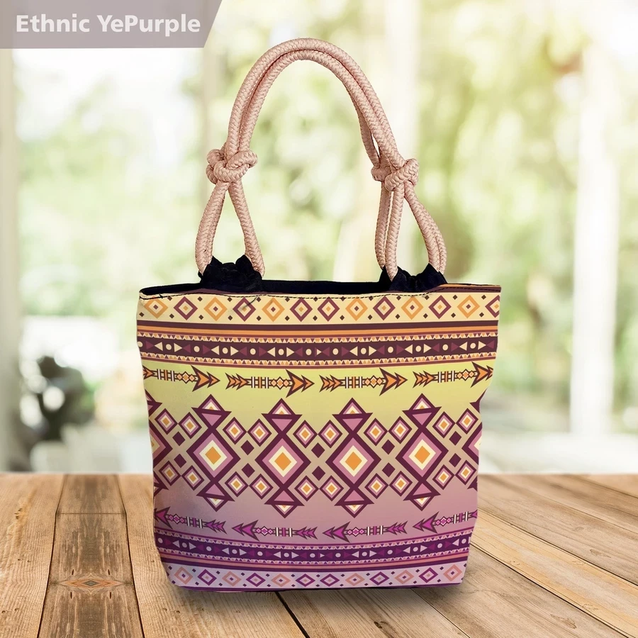 Totebag Batik Printing Ethnic Motif Tribal Tropical Floral Flower Ethnic Yellow Purple