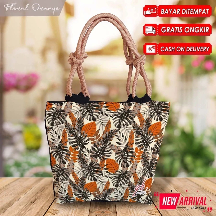 Totebag Batik Printing Ethnic Motif Tribal Tropical Floral Orange