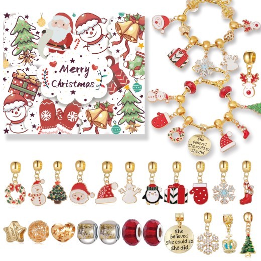 Gold Christmas Countdown Calendar Gift Suit Diy Beaded Bracelet Advent Christmas Tree Bracelet Gift