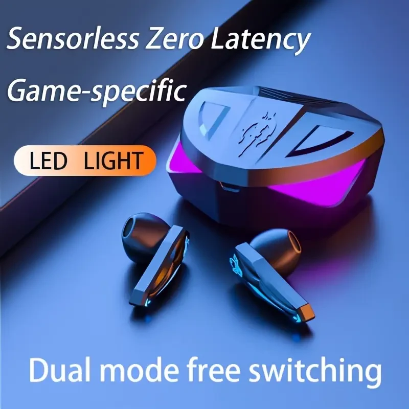 Menzluio HiFi Stereo Wireless Gaming Earbuds with LED Charging Case, Touch Volume Control, RGB Effects & Noise-Canceling Mic