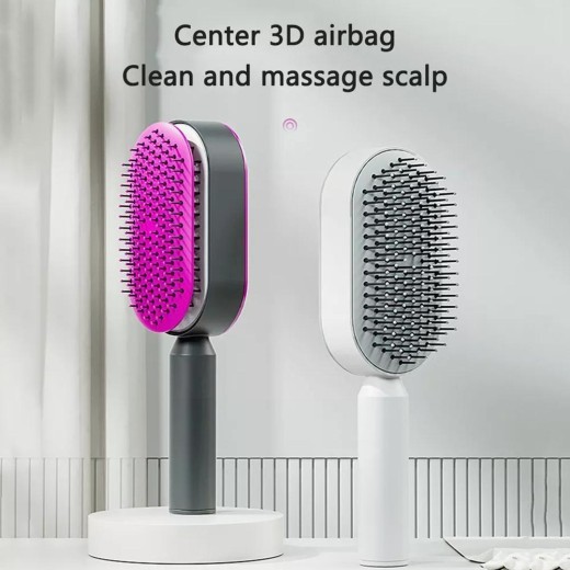 Self Cleaning Hair Brush For Women Massage Scalp Promote Blood Circulation Anti Hair Loss 3D Hair Growth Comb Hairbrush Self-Cleaning Hair Brush 3D Air Cushion Massager Brush Airbag Massage Comb B