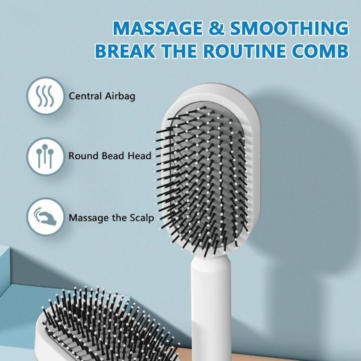 Self Cleaning Hair Brush For Women Massage Scalp Promote Blood Circulation Anti Hair Loss 3D Hair Growth Comb Hairbrush Self-Cleaning Hair Brush 3D Air Cushion Massager Brush Airbag Massage Comb B