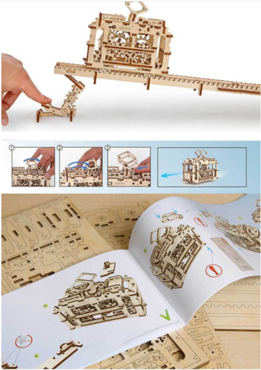 DIY 154pcs Wooden Streetcar Mechanical Transmission Model Assembly Puzzle Toy For kids Education gift